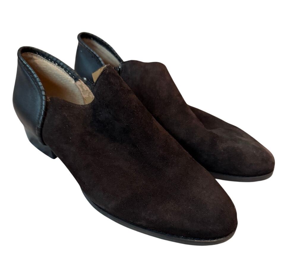 Jack Rogers Avery Black Suede & Leather Whipstitch Ankle Booties - Size 10 READ